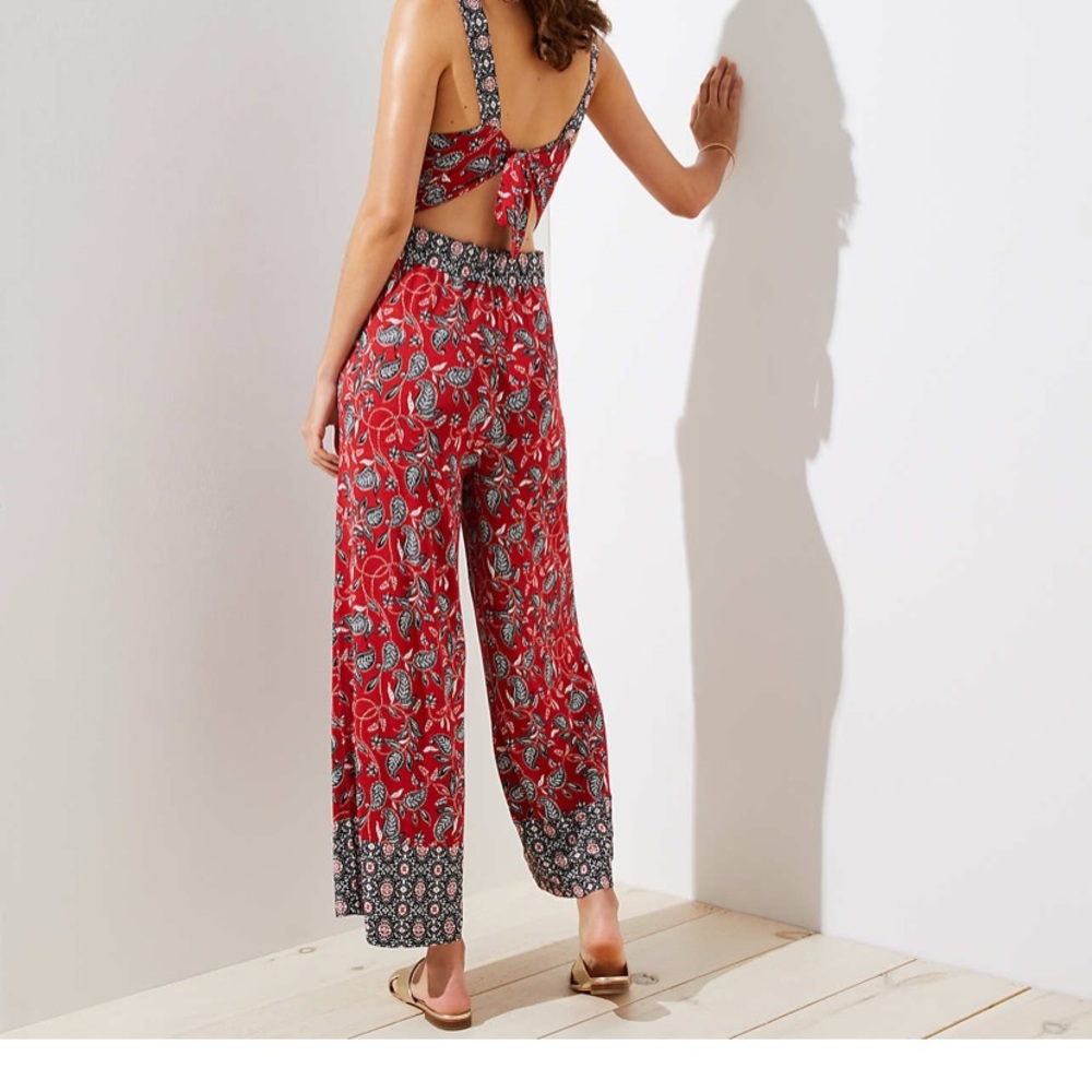 LOFT BEACH BORDER PAISLEY TIE BACK JUMPSUIT